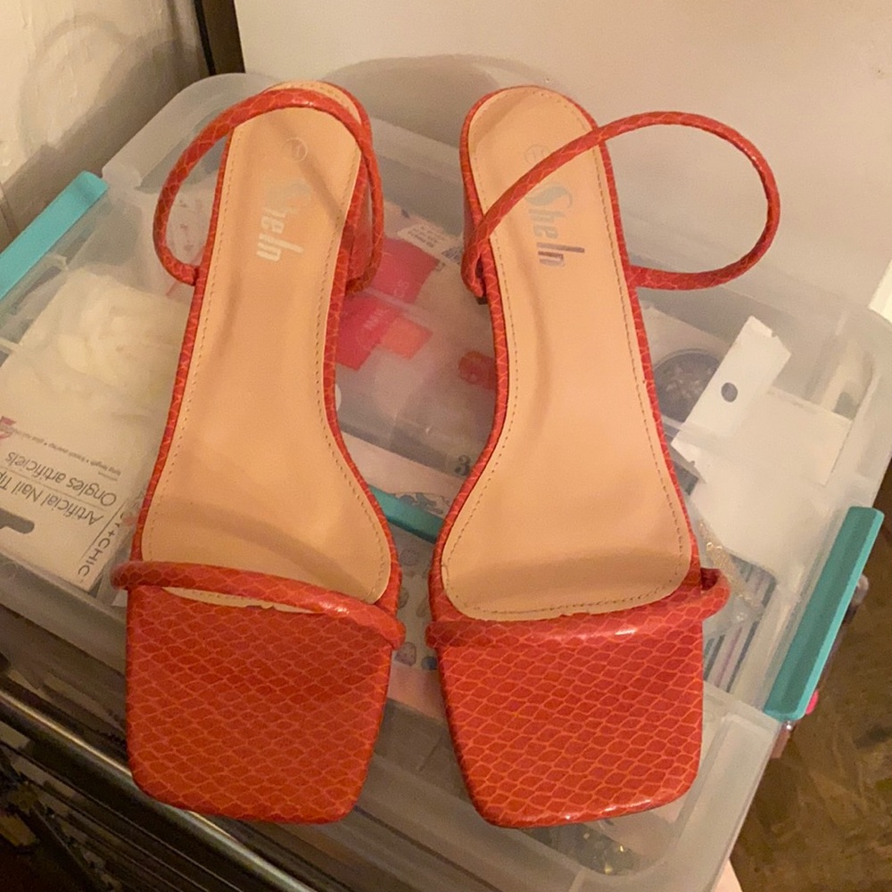 Faux crocodile strapped square toe slides